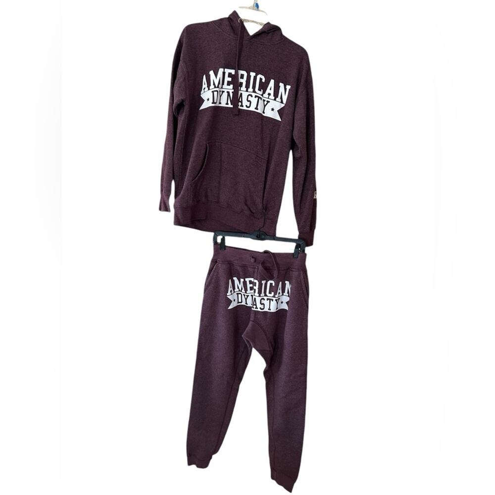 Cotton American Heritage Hoodie Set Jogger Pants Womens M Purple Fleece Pullover